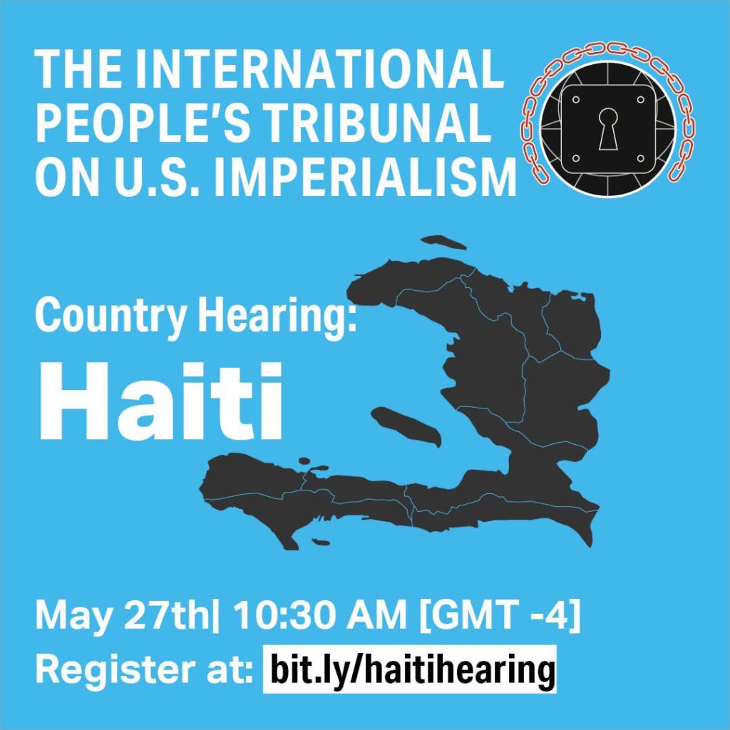 Announcement graphic for the May 27 Haiti hearing